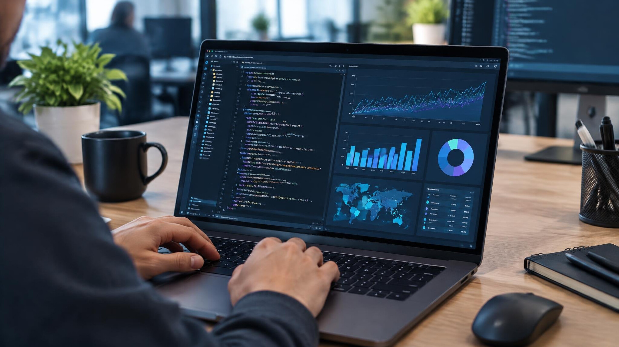 coding on laptop screen