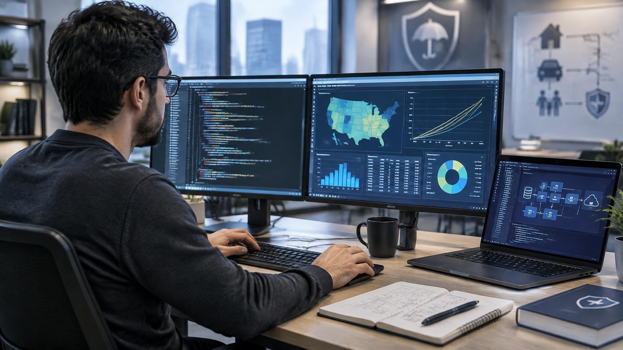 insurance programmer at workstation